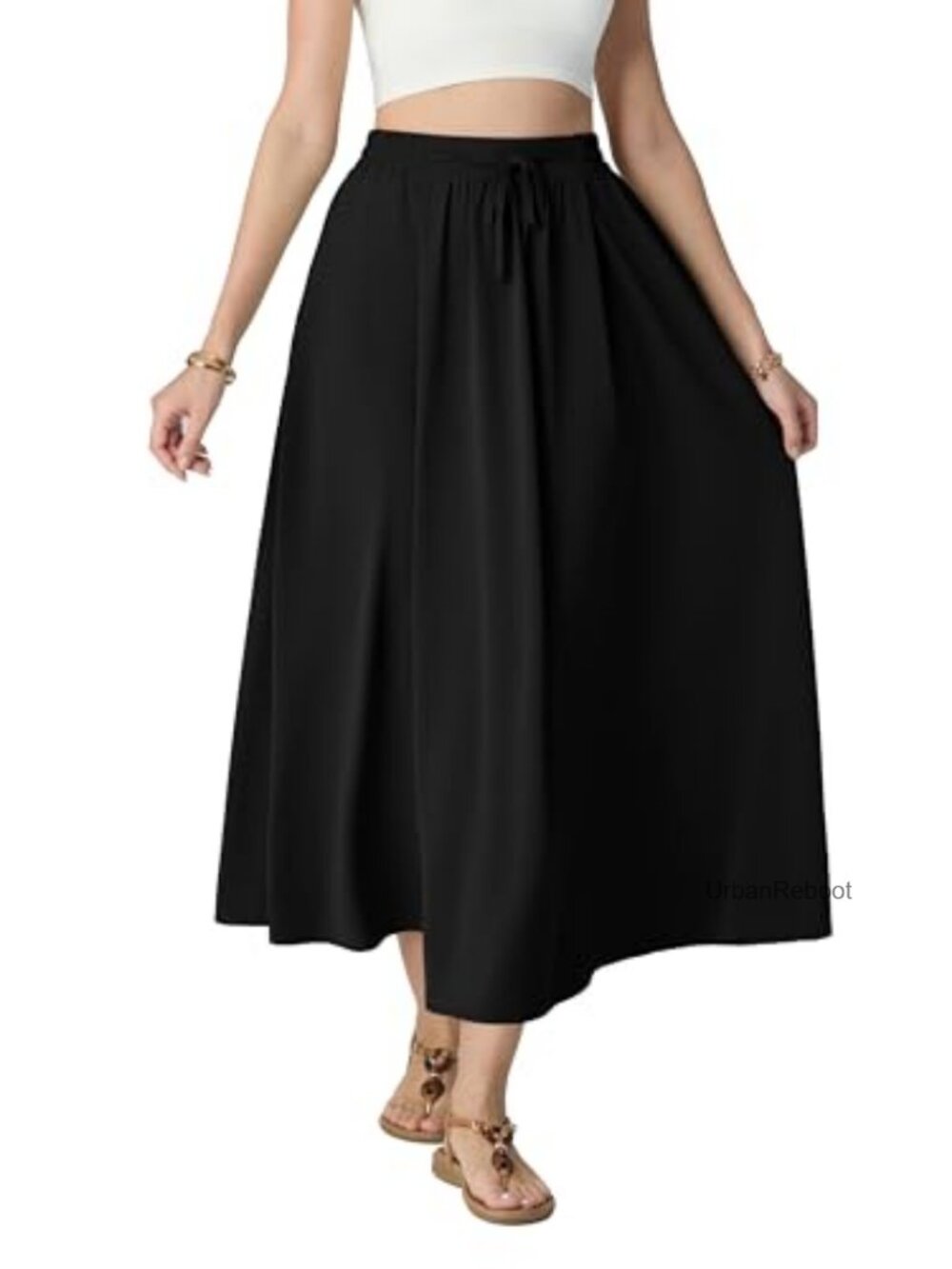 Satin Maxi Skirt High Waisted A Line Pleated Elegant Long